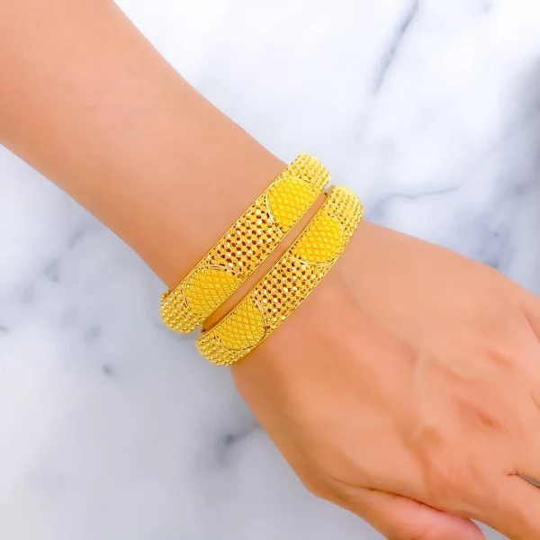 Luminous Signature 22k Gold Checkered Bangle Pair - Image 2