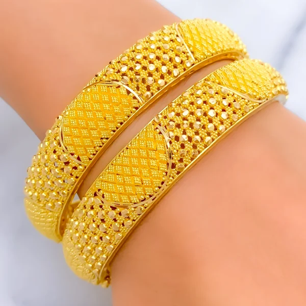 Luminous Signature 22k Gold Checkered Bangle Pair - Image 3