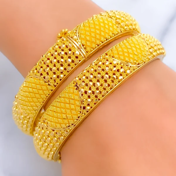 Luminous Signature 22k Gold Checkered Bangle Pair