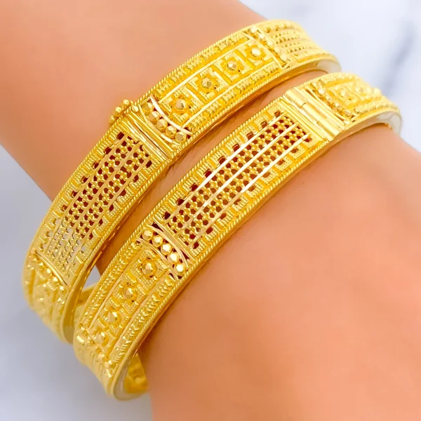 Alternating Golden Elegant 22k Gold Bangle Pair - Image 2