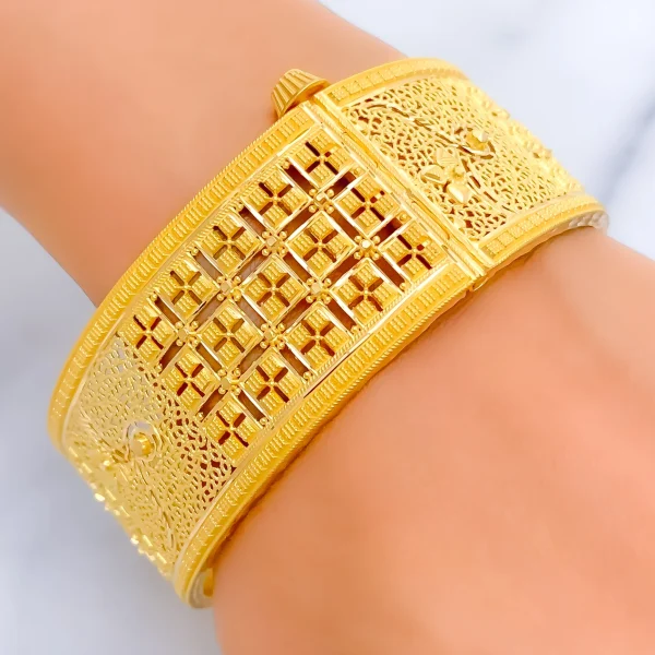 Opulent Square 22k Gold Bold Screw Bangle - Image 2