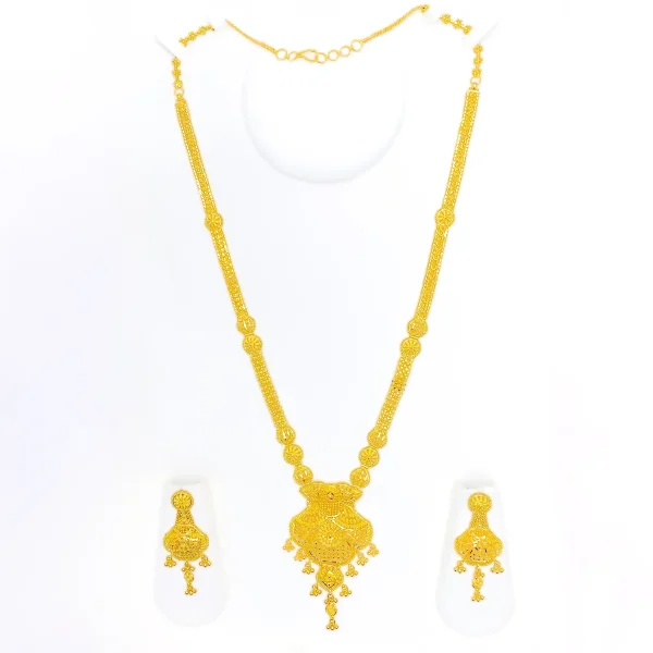 Dome Flower 22k Gold Long Necklace Set - Image 2