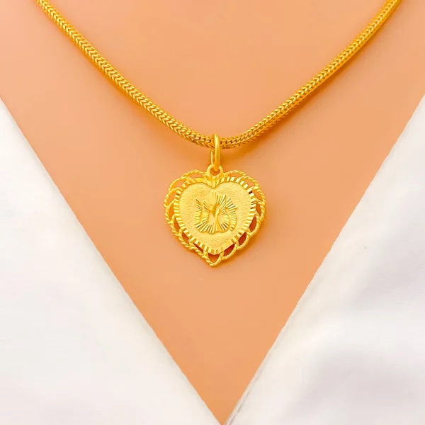 Embellished Leaf Accented 22k Gold Heart Allah Pendant