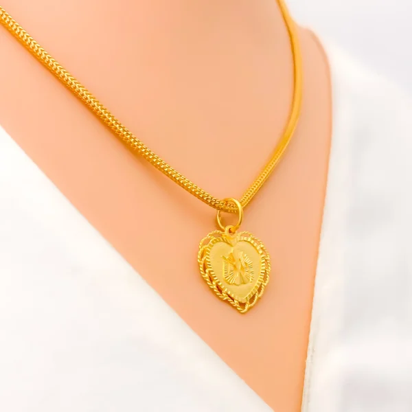 Embellished Leaf Accented 22k Gold Heart Allah Pendant - Image 2