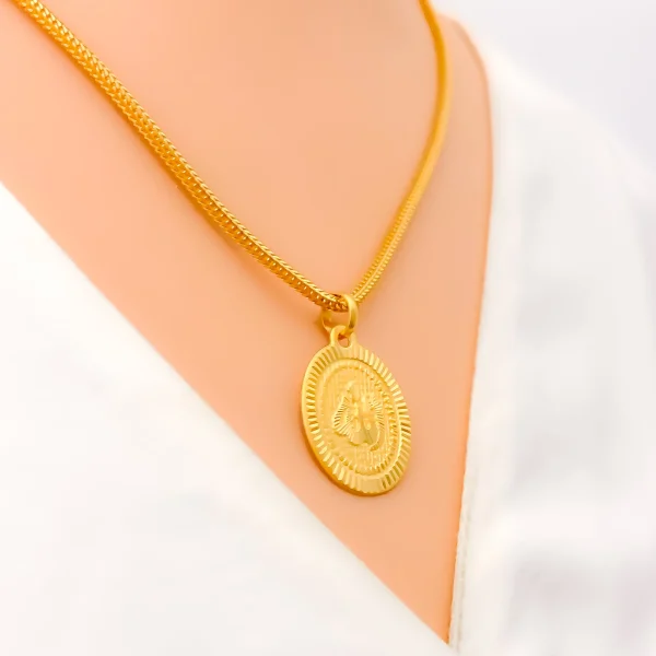Exclusive Striped Oval 22k Gold Allah Pendant - Image 2