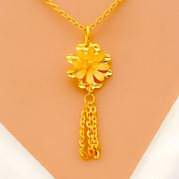 22K Gold Floral Pendant Set - Image 4