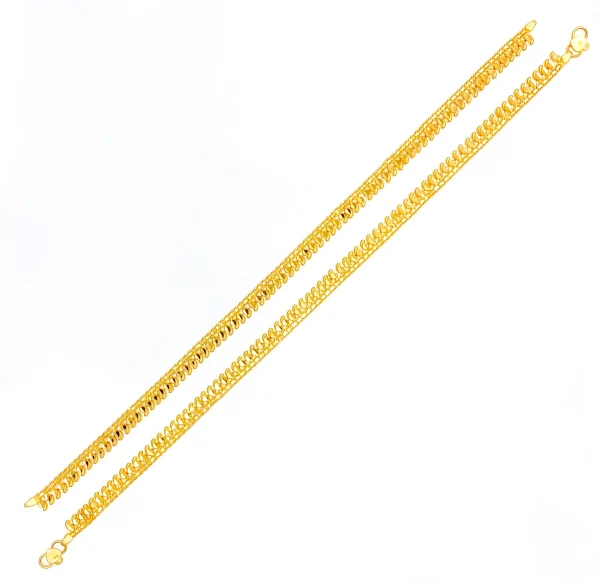 Delightful Traditional Paisley 22K Gold Anklet Pair - Image 2