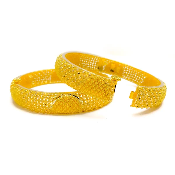 Luminous Signature 22k Gold Checkered Bangle Pair - Image 4