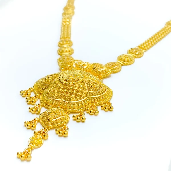 Dome Flower 22k Gold Long Necklace Set
