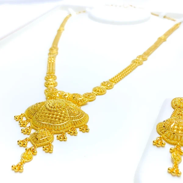 Dome Flower 22k Gold Long Necklace Set - Image 3