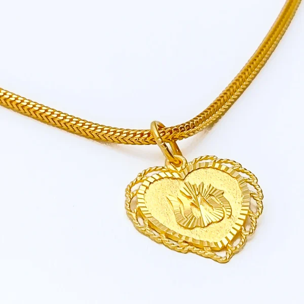 Embellished Leaf Accented 22k Gold Heart Allah Pendant - Image 4
