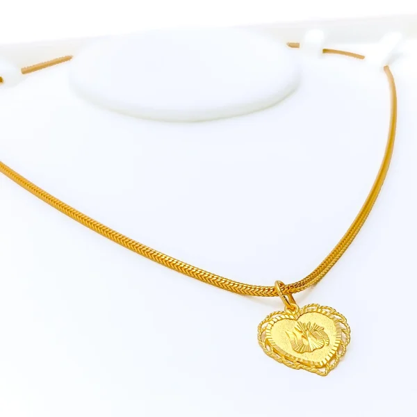 Embellished Leaf Accented 22k Gold Heart Allah Pendant - Image 3